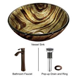 Zebra Vessel Sink in Multicolor with Oil Rubbed Bronze Faucet