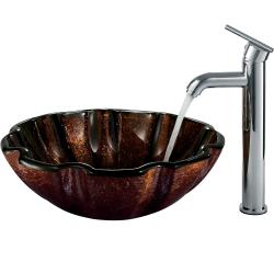Walnut Shell Vessel Sink in Browns with Chrome Faucet