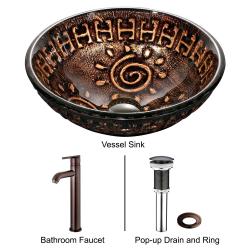 Aztec Vessel Sink in Mosaic Browns with Oil Rubbed Bronze Faucet