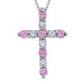 14k Gold Pink Sapphire and 3/4ct TDW Diamond Cross Necklace (H-I, SI2)