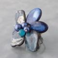 Goldtone Blue Mother of Pearl Flower Ring (Thailand)