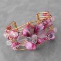 Goldtone Pink Seashell Floral Cuff Bracelet (Philippines)