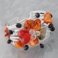 Silvertone Orange Seashell Floral Cuff Bracelet (Philippines)