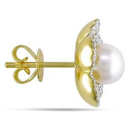 14k Gold 4/5ct TDW Yellow and White Diamond Pearl Earrings (G-H, I2-I3)