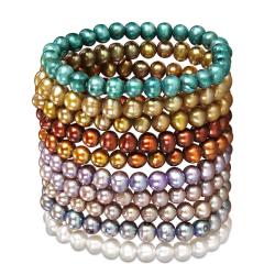 Multi-colored FW Potato Pearl 10-piece Stretch Bracelet Set (7-8 mm)