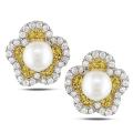 14k Gold 4/5ct TDW Yellow and White Diamond Pearl Earrings (G-H, I2-I3)