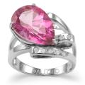 Daliglio Platinum over Silver Pink Topaz and 1/10ct TDW Diamond Ring (H-I, I1-I2)