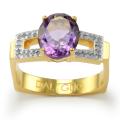 Daliglio 14k Gold over Silver Amethyst and 1/8ct TDW Diamond Ring (H-I, I1-I2)(Size 7)