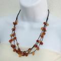 Carnelian Cotton Rope Floating Triple Strand Necklace (Thailand)