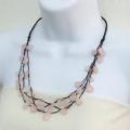 Rose Quartz Cotton Rope Floating Triple Strand Necklace (Thailand)