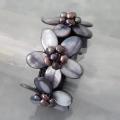 Black Mother of Pearl Cotton Rope Floral Trio Bracelet (Thailand)