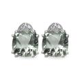 Sterling Silver Green Amethyst and 1/10ct TDW Diamond Earrings (I2-I3)