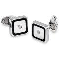 Stainless Steel Cubic Zirconia and Black Inlay Cuff Links