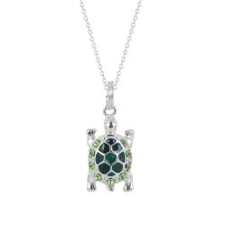 Sunstone Sterling Silver Green Crystal Turtle Pendant Necklace