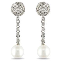 14k White Gold FW Pearl and 1 1/4ct TDW Diamond Earrings (G-H, SI2)