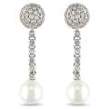 14k White Gold FW Pearl and 1 1/4ct TDW Diamond Earrings (G-H, SI2)