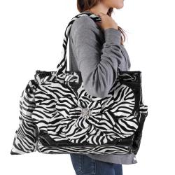 Adi Designs Women's Oversized Flower Detail Zebra Print Handbag
