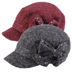 Adi Designs Women's Rhinestone Bow Detail Plaid Military Cap