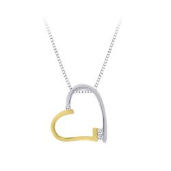 10k Two-tone Gold 0.04ct TDW Diamond Heart Necklace (G-H, I2-I3) 