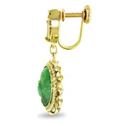 14k Yellow Gold Fancy Green Jade Antique Dangle Earrings