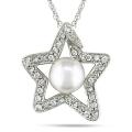 14k Gold 1/4ct TDW Diamond and FW White Pearl Star Necklace (H-I, I1-I2)