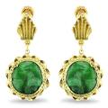 14k Yellow Gold Fancy Green Jade Antique Dangle Earrings