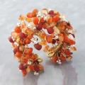 Wide Web Works Goldtone Carnelian Weave Cuff Bracelet (Thailand)