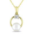10k Yellow Gold Pearl and Diamond Fashion Necklace (5.5-6 mm)