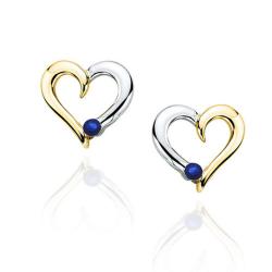 10k Two-tone Gold 1/10ct TGW Sapphire Heart Earrings