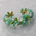 Goldtone Green Grass Aventurine Mesh Cuff Bracelet (Thailand)