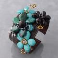 Turquoise and Malachite Floral Blossom Leather Cuff Bracelet (Thailand)
