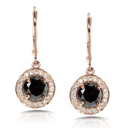 14k Gold 2 3/4ct TDW Certified Black and White Diamond Earrings (H-I, I2)