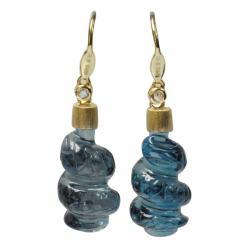 De Buman 18k Yellow Gold London Blue Topaz and Diamond Earrings
