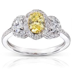 14k Gold 1 1/3ct TDW Certified Yellow and White Diamond Ring (FY, VS1)