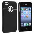 Black with Chrome Hole Rear Rubber Coated Case for Apple iPhone 4/ 4S