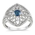 Miadora 10k White Gold 1/2ct TDW Blue and White Diamond Ring (G-H, I2)