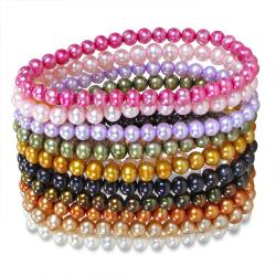 Multi-colored FW Pearl 10-piece Elastic Bracelet Set (5-6 mm)