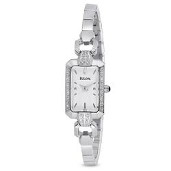 Bulova Women's Stainless Steel Diamond Accent Rectangular Watch