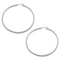 Sterling Silver 2x60mm Textured Flat Hoop Earrings