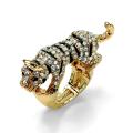 Goldtone Black and White Cubic Zirconia Tiger Stretch Ring