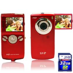  SVP Red High Definiton Digital Camcorder and 32GB SD Card