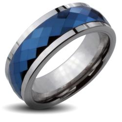 Men's Tungsten Carbide Blue Multi-faceted Spinner Ring (8 mm)