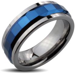 Tungsten Carbide Blue Multi-faceted Square Cut Spinner Ring