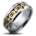 Men's Tungsten Carbide Gold Chain Link Inlay Ring (8 mm)