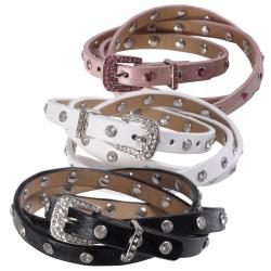 Journee Collection Women's Rhinestone Accent Leather Skinny Belt