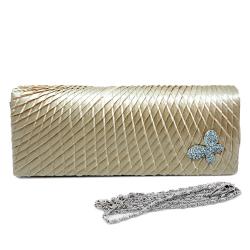 Dasein Rhinestone Butterfly Ornament Pleated Satin Clutch