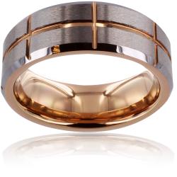 Men's Tungsten Carbide Brushed Center Rose Gold Cross Grooved Ring (8 mm)