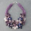 Sterling Silver Quartz, Amethyst and Lapis Floral Necklace (Thailand)