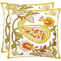 Paisley Motif 18-inch White/ Olive Decorative Pillows (Set of 2)