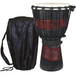 Mahogany Red and Black Djembe Drum With Bag (Indonesia)